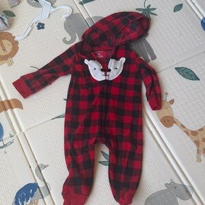 Carter's Red and Black Plaid Bear One Piece